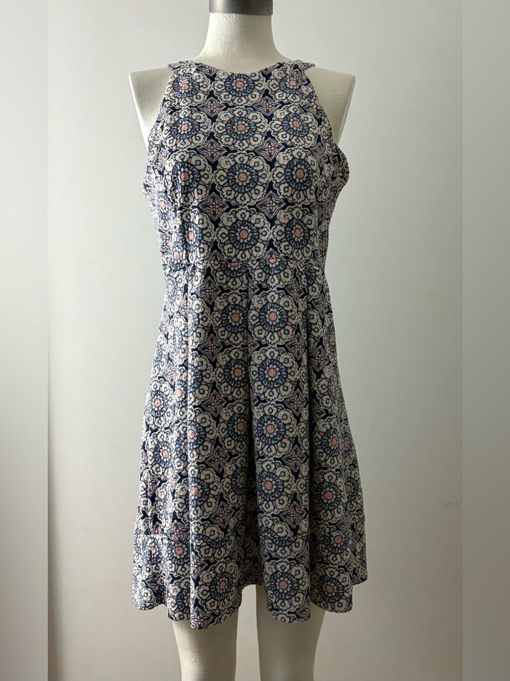 Xhilaration Navy and Cream Floral Mosaic Halter Mini Dress